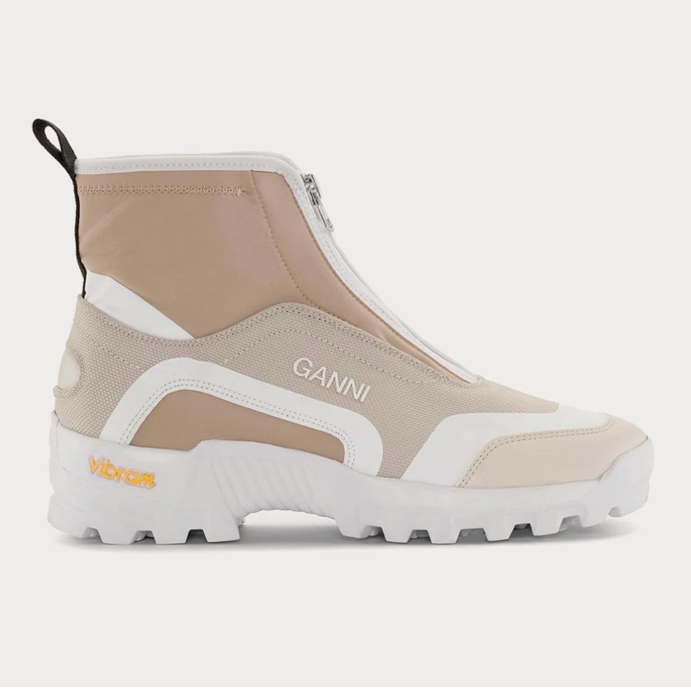 Ganni Beige and White Women’s High-Top Zip-Up Sneakers